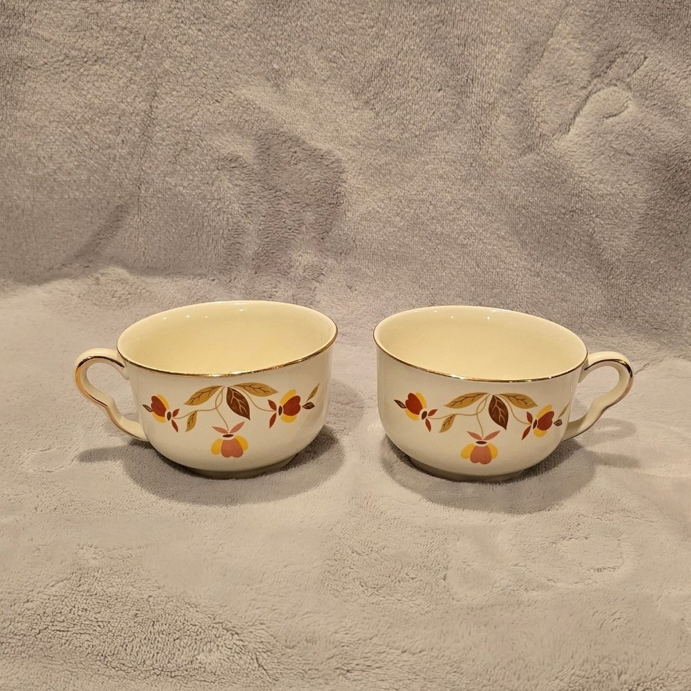Vintage Hall‎ China Superior Quality Autumn Leaf Pattern Teacups Set of 2